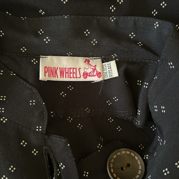 Pink Wheels Black Printed Lagenlook Japanese Style Lightweight Shirt Jacket OS - Picture 8 of 11